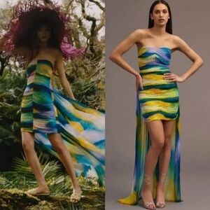 Vineet Bahl Blurred Sheer Mini Train Dress Small